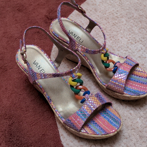 NWOT Colourful Platform Wedge Sandals - Picture 5 of 5